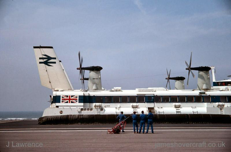 The SRN4 with Seaspeed in Calais - Tail section (Pat Lawrence).